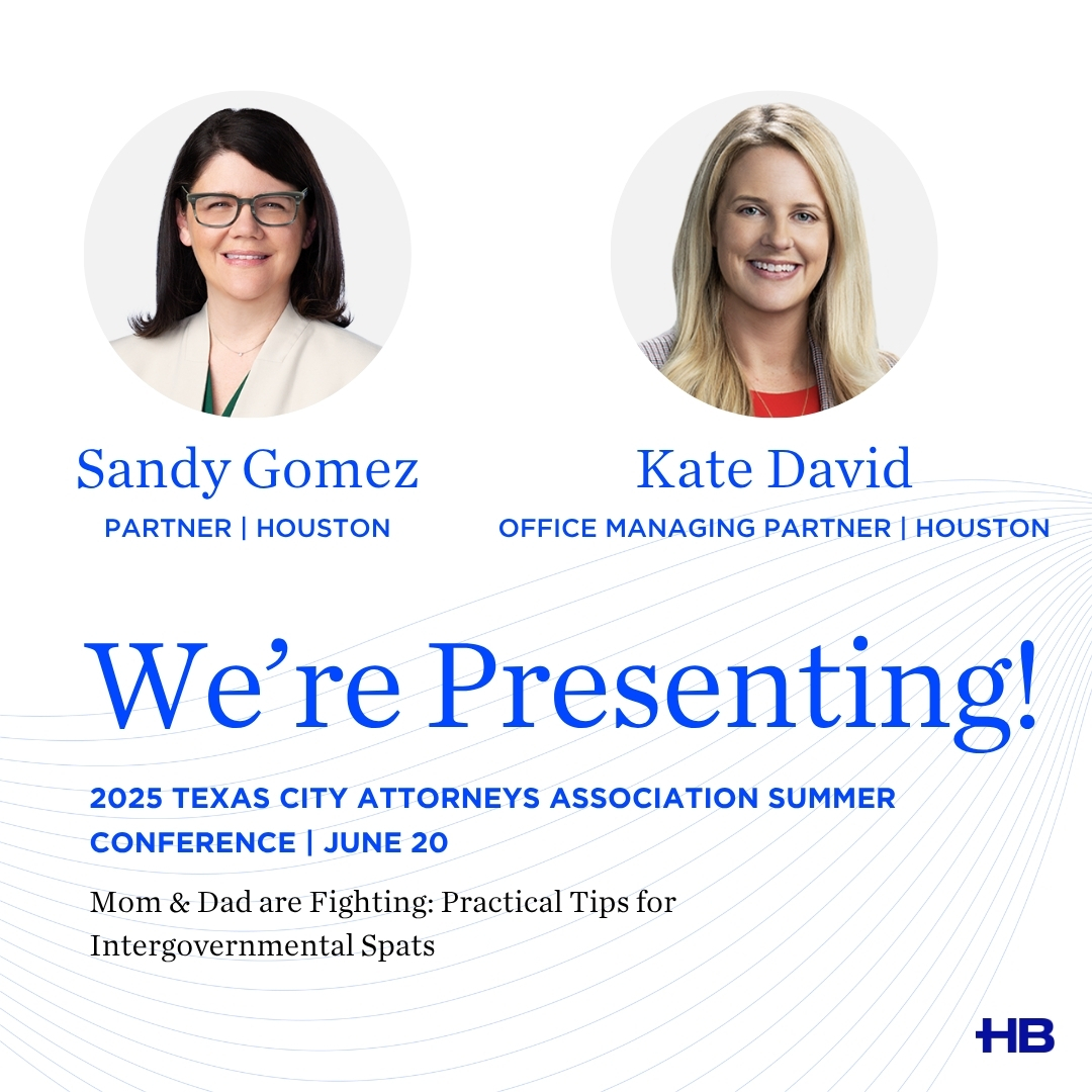 HuschDev's tweet image. The Texas City Attorneys Association is hosting the 2025 TCAA Summer Conference, June 18–20, 2025, at the Horseshoe Bay Resort. Join @HuschBlackwell attorneys as they present “Mom &amp;amp; Dad are Fighting: Practical Tips for Intergovernmental Spats.” 🔗 ow.ly/5pVl50W6Beg