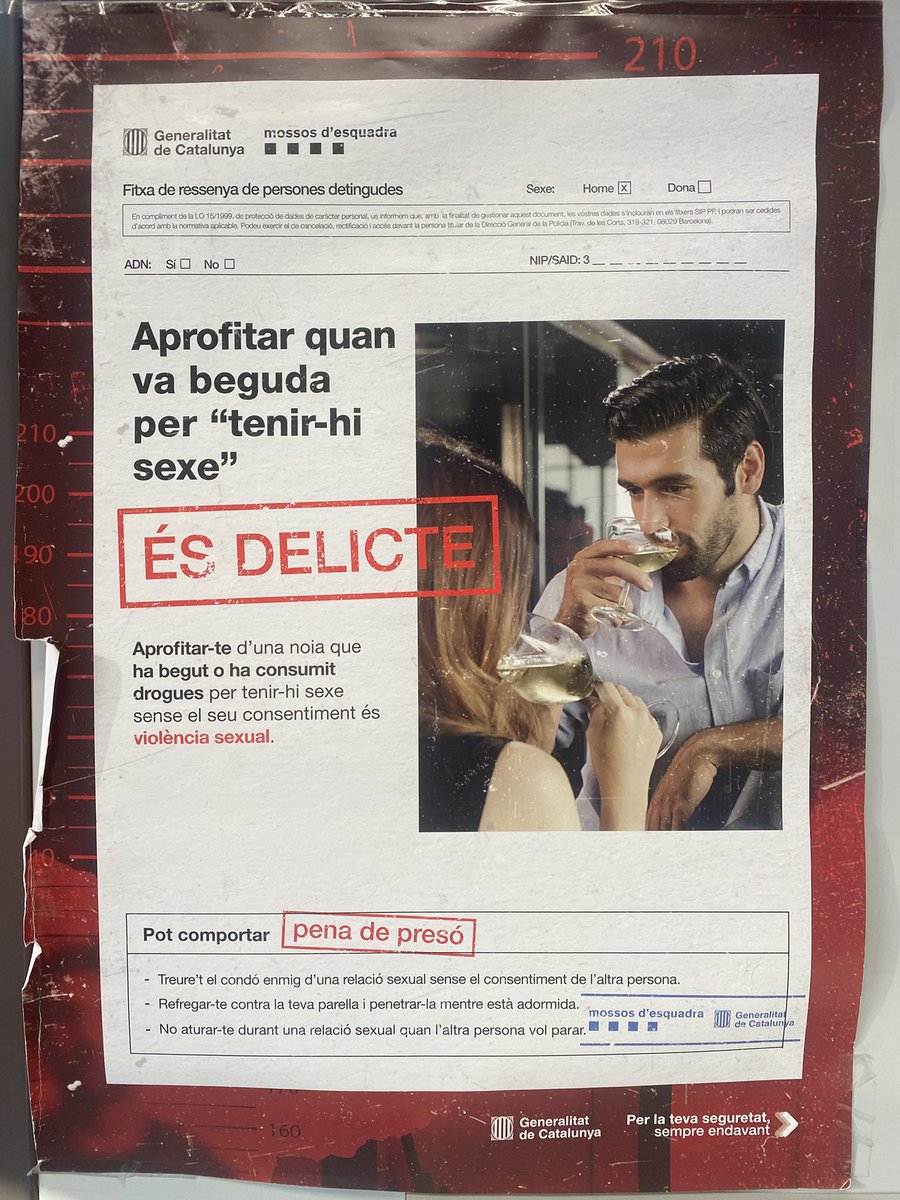 🔐a 30 de juny de 2024, a les presons catalanes un 64,2% dels presos per agressions sexuals eren estrangers;
Si només ho centrem en el delicte de violació, el percentatge es del 91,7%;
👮🏻‍♀️en la campanya que ha desplegat el departament <a href="/interiorcat/">Interior i Seguretat Pública</a> a totes les comissaries dels