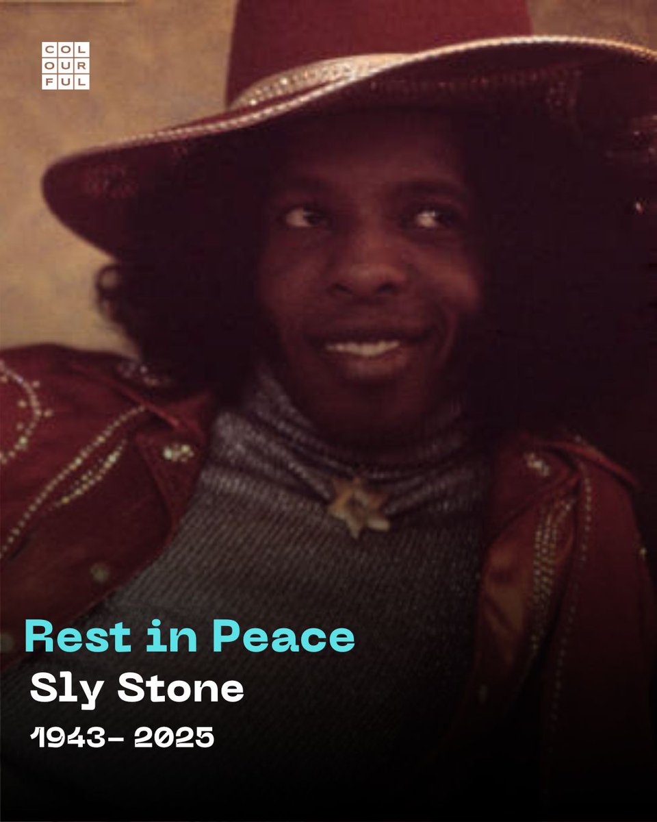 Colourful (@colourfulradio) on Twitter photo R.I.P Sly Stone!🙏🏾
Today, we honour Sly Stone, funk legend and visionary whose music moved feet and minds, uniting generations with soul and purpose. 
May his light live on always.✨
#SlyStone #EverydayPeople #Funk #Soul #RIP #Legacy #Legend #MusicLegend #SlyAndTheFamilyStone R.I.P Sly Stone!🙏🏾
Today, we honour Sly Stone, funk legend and visionary whose music moved feet and minds, uniting generations with soul and purpose. 
May his light live on always.✨
#SlyStone #EverydayPeople #Funk #Soul #RIP #Legacy #Legend #MusicLegend #SlyAndTheFamilyStone