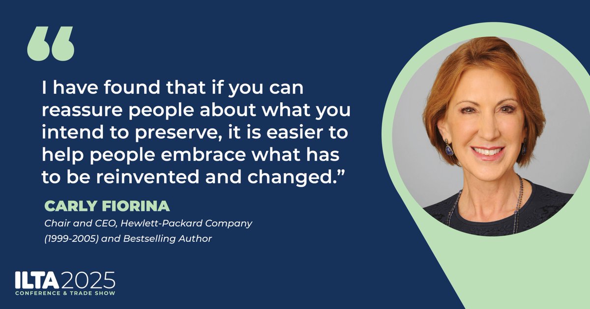 A sincere thank you to Carly Fiorina for joining us at ILTA 2025 and sharing her remarkable leadership journey. Her insight into resilience, innovation, and unlocking potential offered valuable perspective to attendees and set a compelling tone for upcoming sessions and