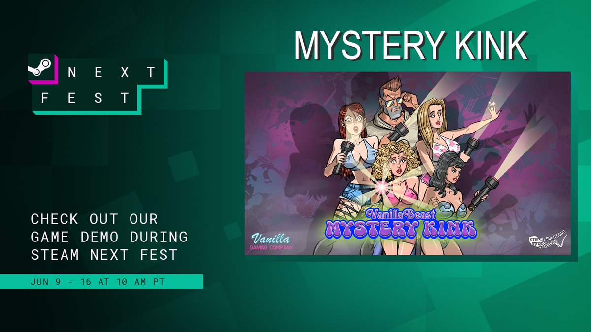 Today is the beginning of <a href="/Steam/">Steam</a> Next Fest. Stop by and download the free Mystery Kink👻demo today!

✅Hidden objects
✅Hilarious dialog
✅Sexy women
✅Mystery to solve
✅Violet orange cat that harasses Vanilla

<a href="/blkblssm/">blake blossom</a> 
<a href="/NickeyHuntsman/">Nickey Huntsman</a> 
<a href="/de_nyle/">Jewel De'Nyle™</a> 
<a href="/kiki_daire/">Kiki D’Aire™️</a>