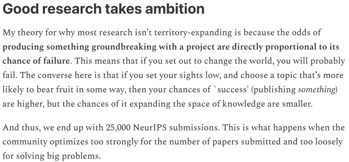 really enjoyed this essay, it captures a lot of the issues that broadly plague science and puts them in simple terms

these issues are only amplified in biology where the timescales are far longer and the rewards less evenly distributed