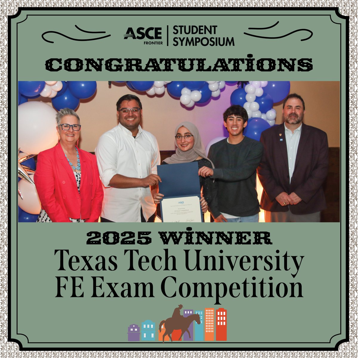 ASCE Texas Section (@texascetweets) on Twitter photo Join us in celebrating Texas Tech University — the 2025 winner of the FE Exam Competition at the ASCE Frontier Student Symposium! 🏆👏 #FrontierSymposium25 #ASCE Join us in celebrating Texas Tech University — the 2025 winner of the FE Exam Competition at the ASCE Frontier Student Symposium! 🏆👏 #FrontierSymposium25 #ASCE