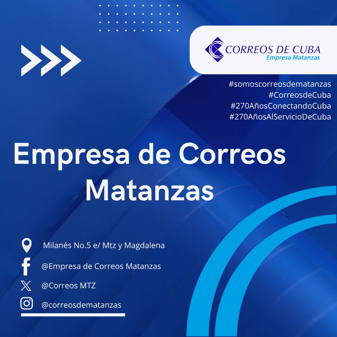 #Cuba EMPRESA DE CORREOS MATANZAS INMERSA EN EL CUMPLIMIENTO DE LOS OBJETIVOS Y METAS PREVISTOS EN EL PLAN DEL MOVIMIENTO POLÍTICO 270 ANIVERSARIO DEL CORREO CUBANO...

Los detalles👉correos.cu/2025/06/09/emp…