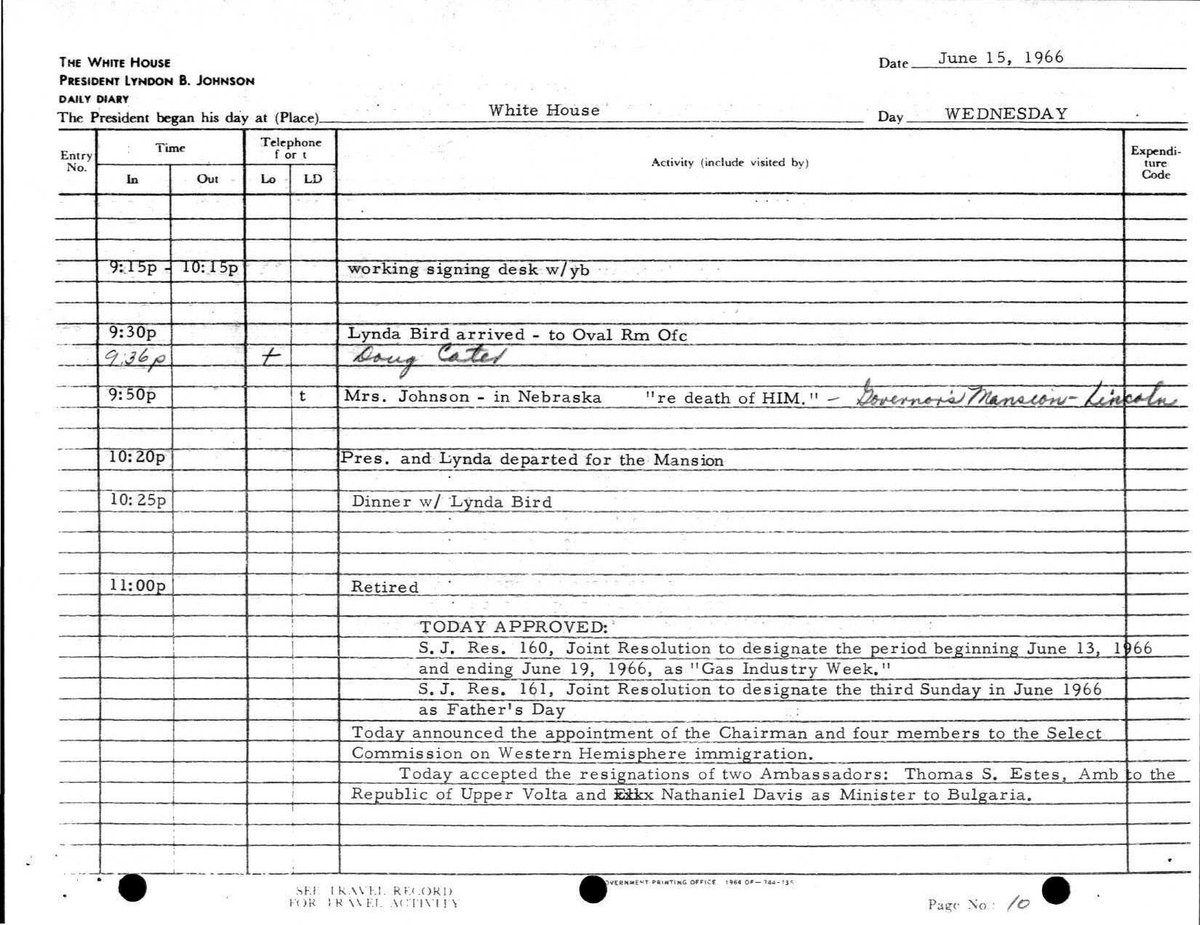 #OnThisDay: #DidYouKnow #PresidentJohnson signed the first presidential proclamation that established the third Sunday of June as #FathersDay? In 1972, #PresidentNixon made it an official national holiday.

🗣️ presidency.ucsb.edu/node/305990
📷 #LBJ's Daily Diary | June 15, 1966