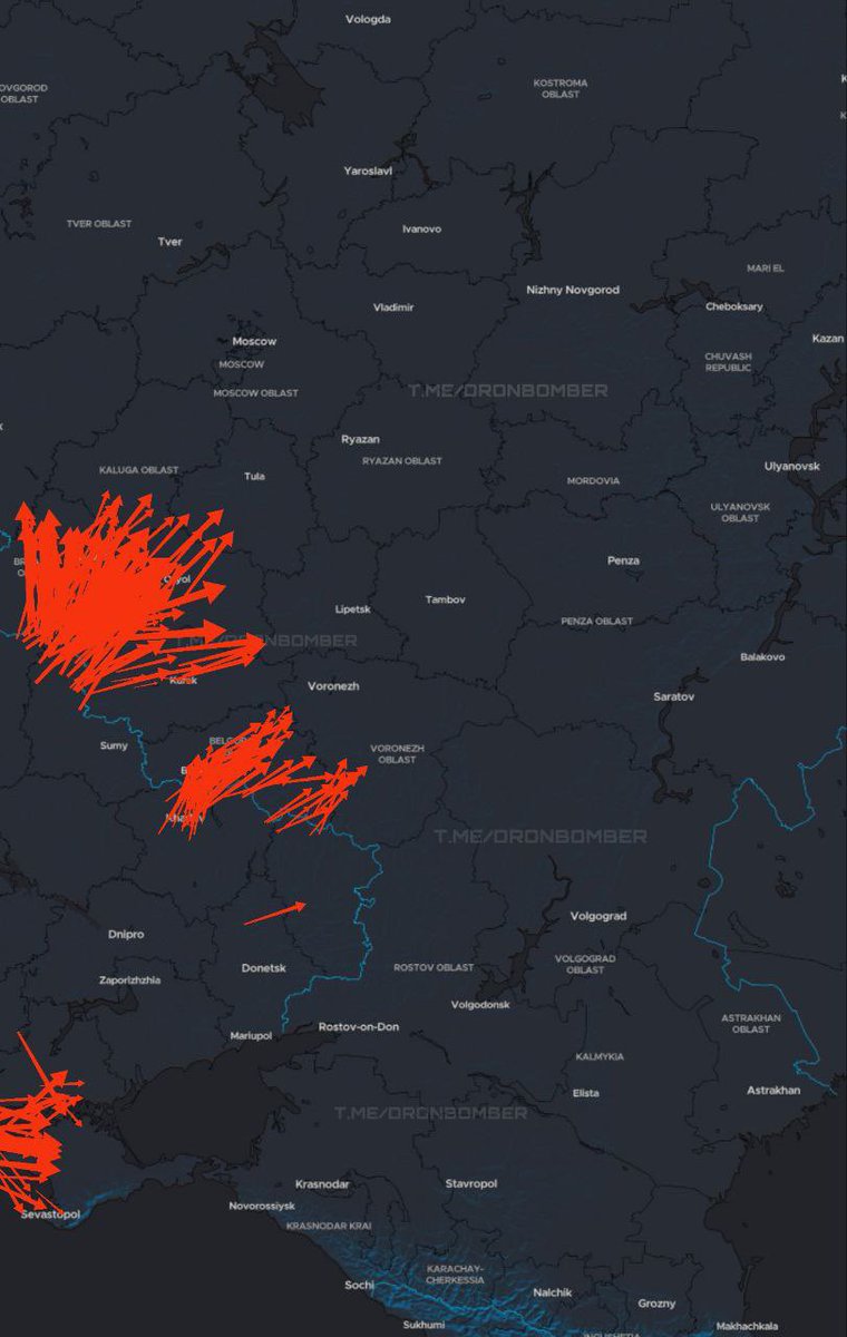 DrnBmbr's tweet image. 🇺🇦23:15 | 09/06
Approximate flight routes of our UAVs:
🔴 Red arrow – directions of loitering munition/strike UAVs;
All information regarding the routes is taken from Russian sources.