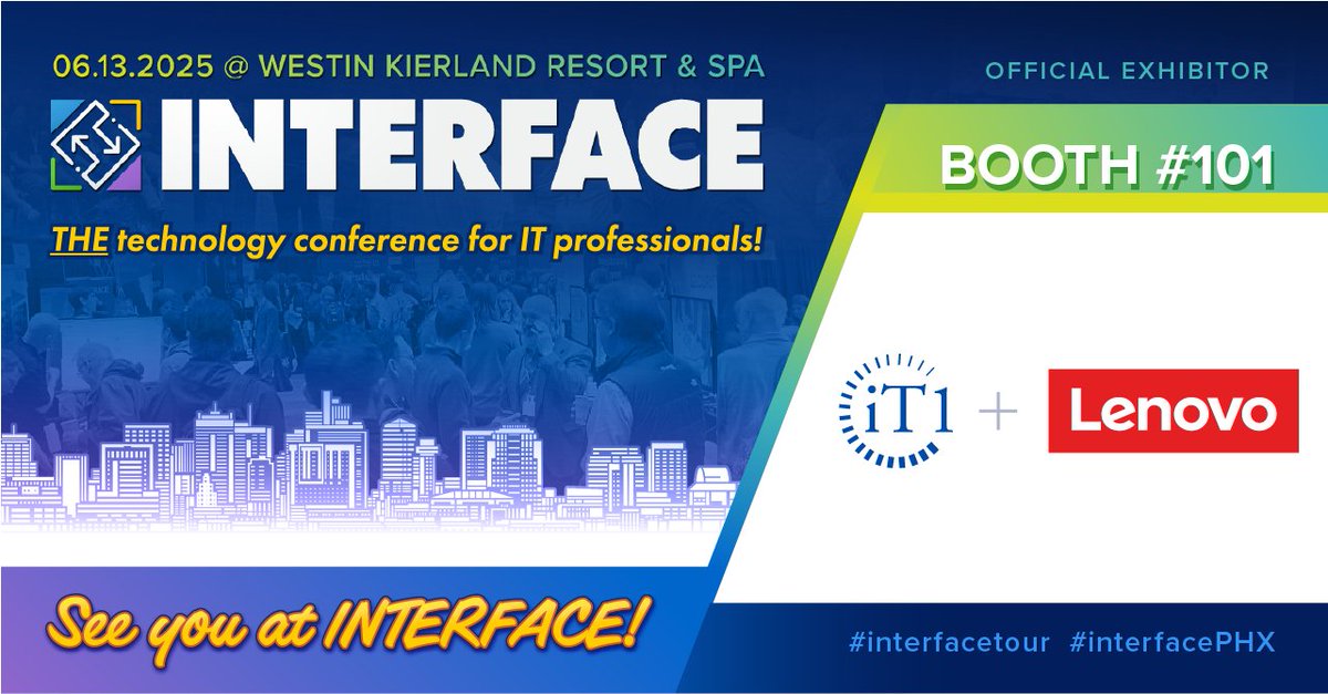 iT1Solutions's tweet image. Join iT1 at Interface Phoenix this Friday at the Westin Kierland Resort.
FREE INVITE -&amp;gt; f2fevents.com/evite/phx25-it…
Visit us at Booth #101 to discover how our IT services, solutions, and partner products can help move your business forward. See you there!
#interfacePHX #interface2025