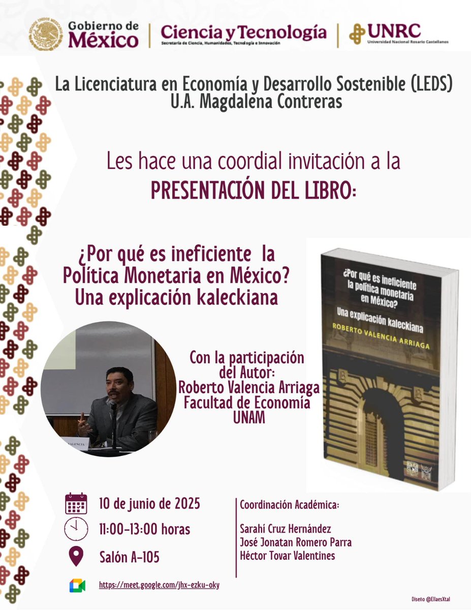 Sarahí Cruz (@ellaesxtal) on Twitter photo ¡Estamos muy emocionadxs de llevar esta presentación a nuestra comunidad estudiantil en <a href="/UNRCastellanos/">Universidad Nacional Rosario Castellanos</a> #UAMAC!
¿Por qué es ineficiente la Política Monetaria en México? Una explicación kaleckiana 📖
Con <a href="/rova_35/">Roberto Valencia </a>
🗓️ 10 junio | 🕚 11-13 h
📍 Salón A-105
🔗 meet.google.com/jhx-ezku-oky ¡Estamos muy emocionadxs de llevar esta presentación a nuestra comunidad estudiantil en <a href="/UNRCastellanos/">Universidad Nacional Rosario Castellanos</a> #UAMAC!
¿Por qué es ineficiente la Política Monetaria en México? Una explicación kaleckiana 📖
Con <a href="/rova_35/">Roberto Valencia </a>
🗓️ 10 junio | 🕚 11-13 h
📍 Salón A-105
🔗 meet.google.com/jhx-ezku-oky