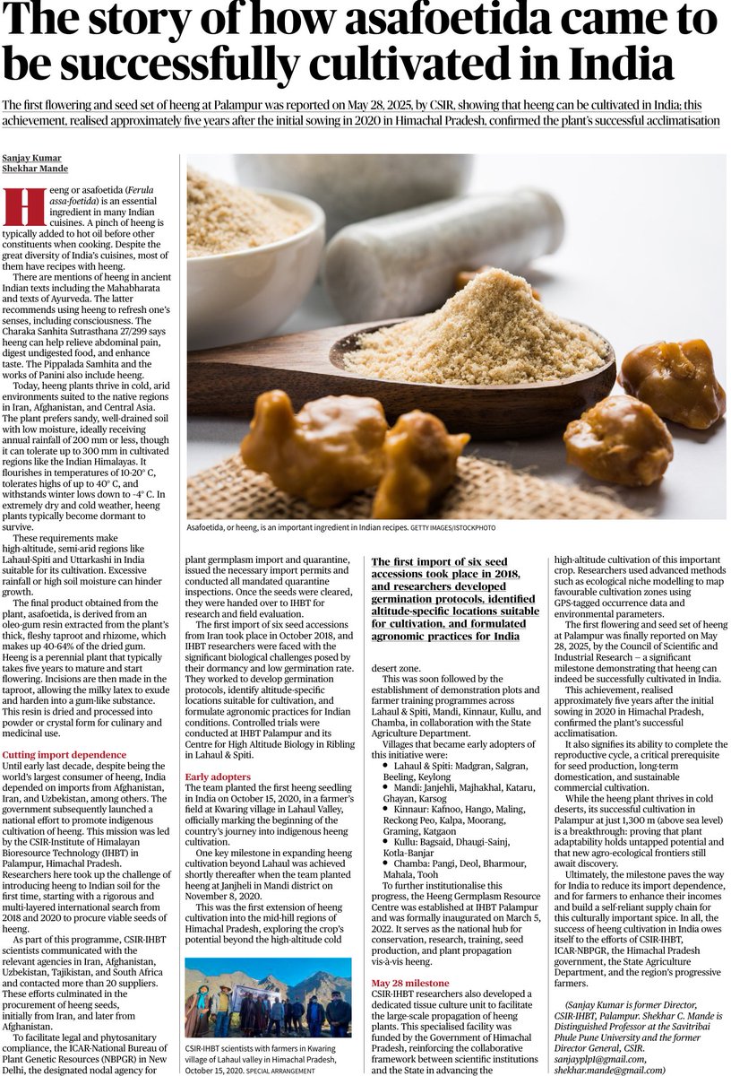 Shekhar Mande (@shekhar_mande) on Twitter photo The Science behind bringing Heeng (Asafoetida) cultivation to India.
Thank you <a href="/DrSanja87281635/">Dr. Sanjay kumar</a> for the efforts, and also for writing.
<a href="/CSIR_IHBT/">CSIR-Institute of Himalayan Bioresource Technology</a> <a href="/CSIR_IND/">CSIR, India</a>
<a href="/insa_academy/">Indian National Science Academy (INSA)</a> <a href="/IAScBng/">IASc, Bengaluru</a>
<a href="/Vibha_India/">Vijnana Bharati</a> The Science behind bringing Heeng (Asafoetida) cultivation to India.
Thank you <a href="/DrSanja87281635/">Dr. Sanjay kumar</a> for the efforts, and also for writing.
<a href="/CSIR_IHBT/">CSIR-Institute of Himalayan Bioresource Technology</a> <a href="/CSIR_IND/">CSIR, India</a>
<a href="/insa_academy/">Indian National Science Academy (INSA)</a> <a href="/IAScBng/">IASc, Bengaluru</a>
<a href="/Vibha_India/">Vijnana Bharati</a>