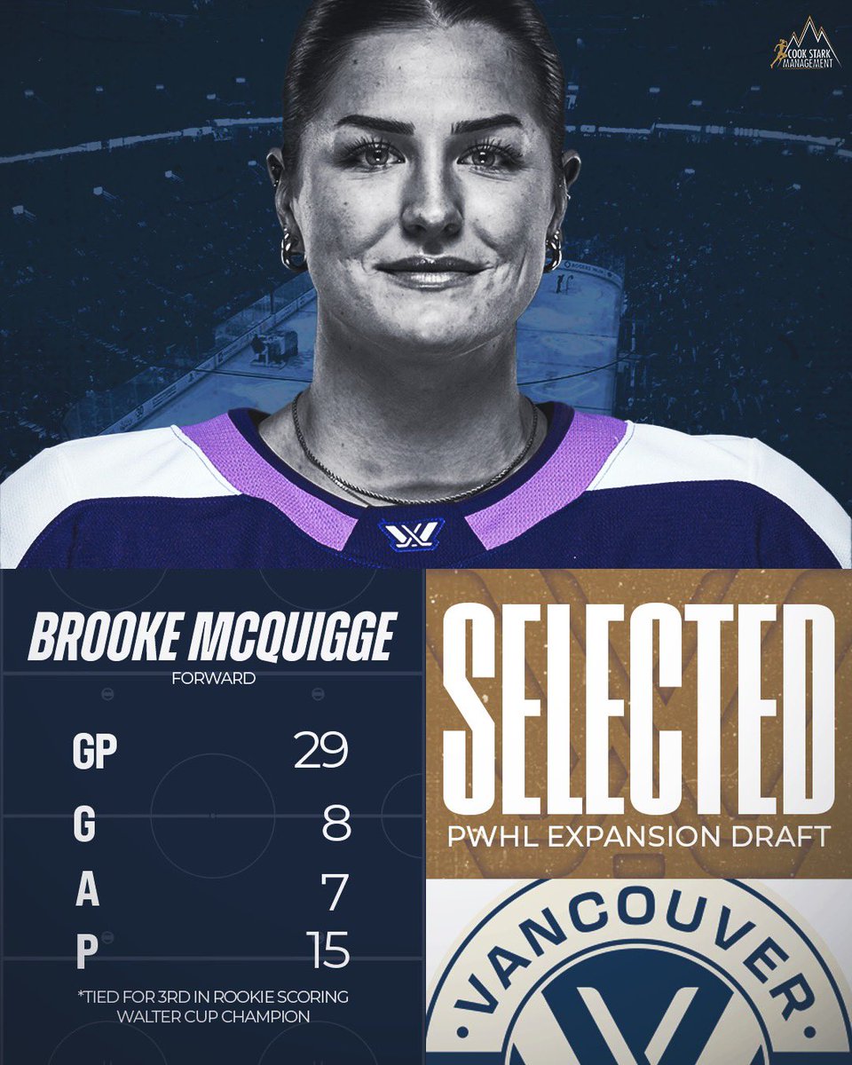 She’s headed west!

<a href="/BrookeMcQuigge/">Brooke McQuigge</a> was selected fourth overall by <a href="/PWHL__Vancouver/">PWHL Vancouver</a> in the 2025 PWHL Expansion Draft. #TeamCSM <a href="/strongforecheck/">🔆eleni🔆</a>