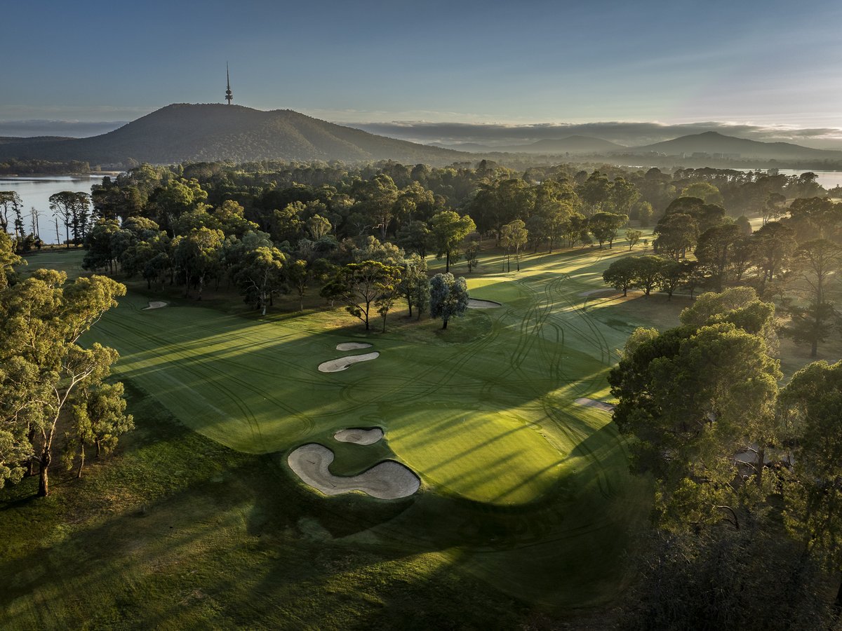 OCMGolf's tweet image. Stage 3 course works at @RoyalCanberra are now complete with the course again living up to its reputation as 'Australia's Augusta'. Lush turf, large scale undulations, pine trees, fast tilted greens, water & beautiful scenery.
Images: @AirswingMedia