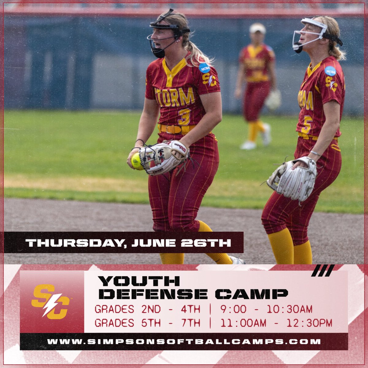 ‼️ Calling all Youth Softball players ‼️
We are just about two weeks away from camp! Get signed up to learn some new drills and have some fun with our current athletes! Pitching Camp and Defensive Camp! ☀️
simpsonsoftballcamps.com
