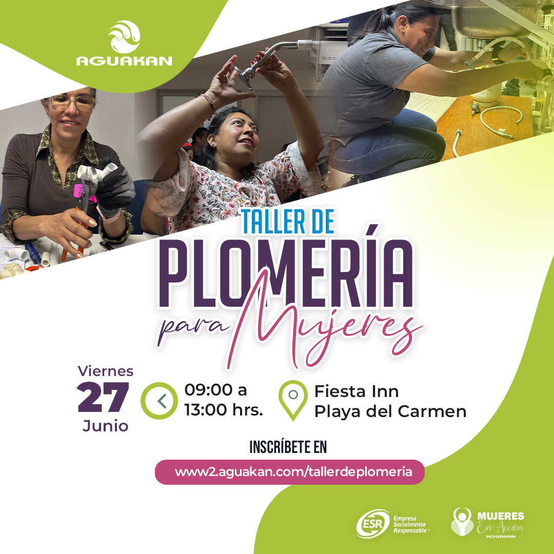 Hazlo tú misma. Aprende a reparar fugas, instalar llaves, cambiar flotadores y más en el Taller de Plomería para Mujeres. Sin costo y con materiales incluidos. ¡Cupo limitado! Regístrate👉 bit.ly/4kz4Ql2

📍Fiesta Inn - Playa del Carmen
📅 27 de Junio
🕒 9:00 a 13:00 hrs