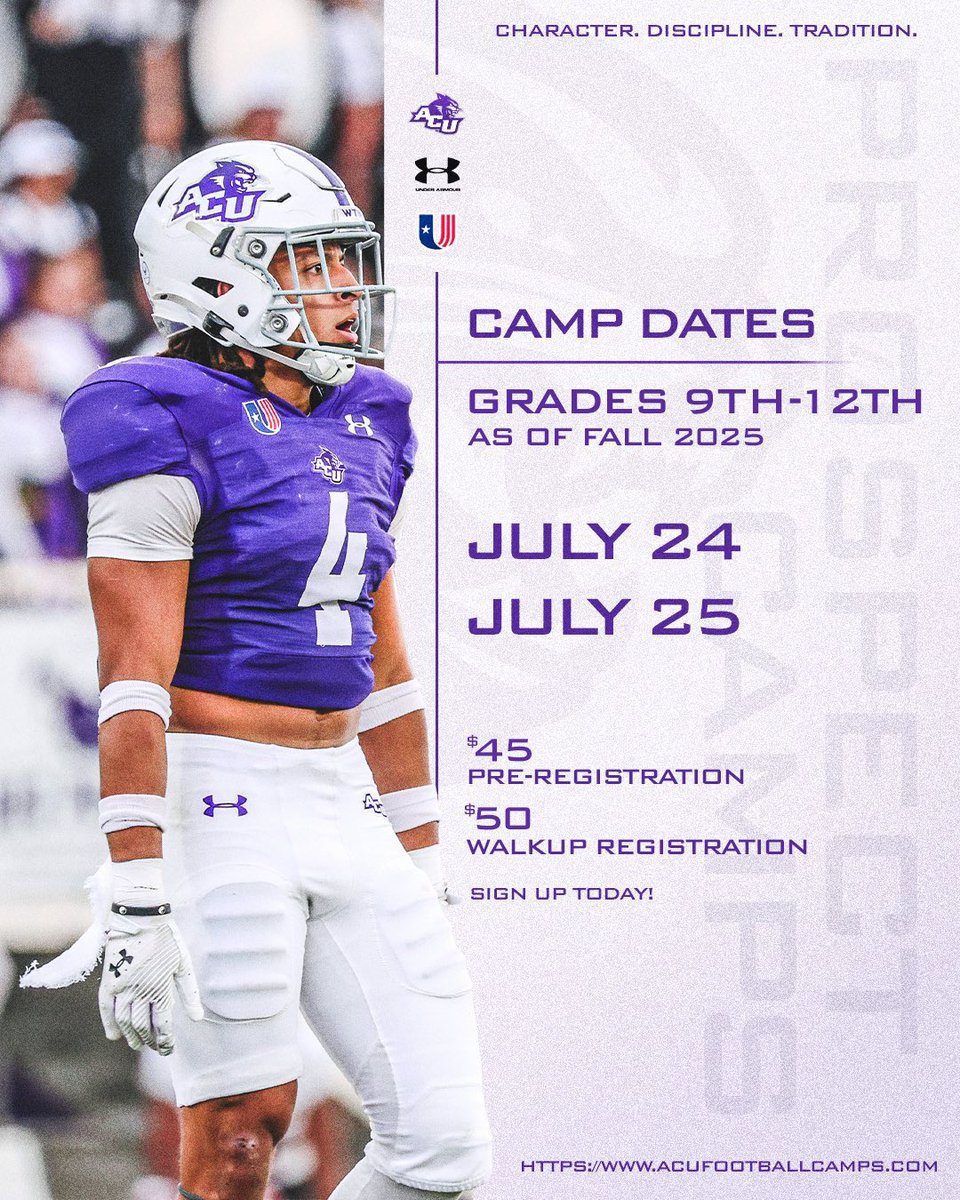 Tyzhir Morris (@thecoachmorris) on Twitter photo 🚨🚨 SPECIALISTS ARE WELCOME 🚨🚨
As mentioned previously, <a href="/ACUFootball/">ACU Football</a> AKA SpecU has housed numerous All-American Specs the past 2 seasons. If you think you can continue that tradition, pop out 7/24 & 7/25.
(Specs will workout at a separate time) 🚨🚨 SPECIALISTS ARE WELCOME 🚨🚨
As mentioned previously, <a href="/ACUFootball/">ACU Football</a> AKA SpecU has housed numerous All-American Specs the past 2 seasons. If you think you can continue that tradition, pop out 7/24 & 7/25.
(Specs will workout at a separate time)