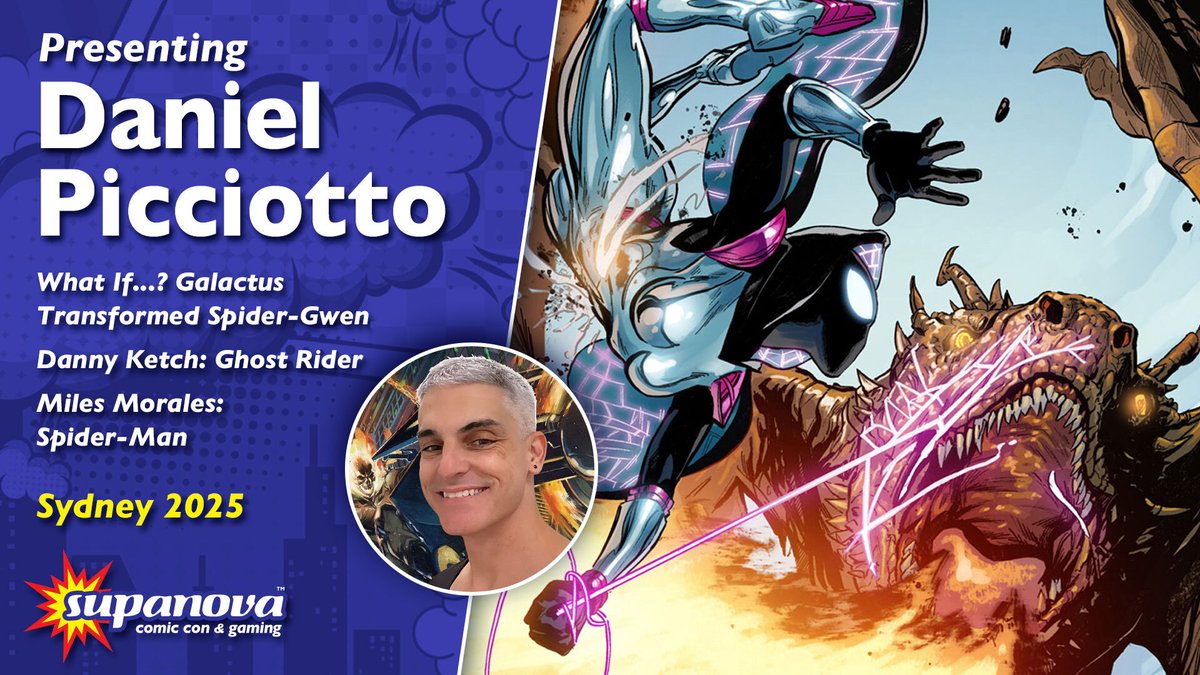 Supanova Comic Con & Gaming 💥 (@supanovaexpo) on Twitter photo Make your penance, as Supa-Star <a href="/danielpicci8/">Daniel Picciotto</a> blazes onto our line-up for #Sydnova!
Daniel's artwork can be seen in Danny Ketch: Ghost Rider, the epic one-shot WHAT IF...? Galactus Transformed Spider-Gwen, as well as his creator-owned title, Mercer! supa.fans/DPicciotto Make your penance, as Supa-Star <a href="/danielpicci8/">Daniel Picciotto</a> blazes onto our line-up for #Sydnova!
Daniel's artwork can be seen in Danny Ketch: Ghost Rider, the epic one-shot WHAT IF...? Galactus Transformed Spider-Gwen, as well as his creator-owned title, Mercer! supa.fans/DPicciotto