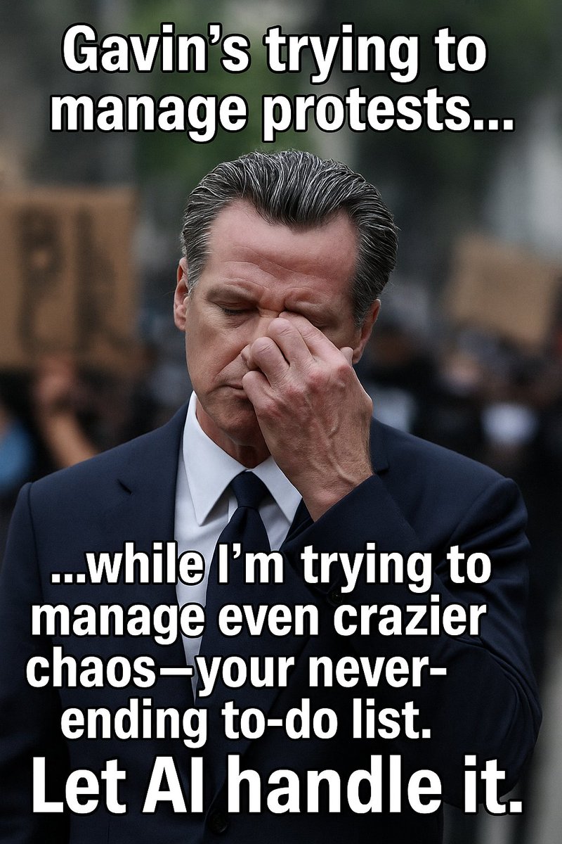 JaronHamil's tweet image. While you’re worried about Gavin and the protests, maybe it’s time to protest your missed calls and overdue tasks. Let AI take the picket line for your business chaos! 🤖📞✊ #SmallBusiness #businessowner #LosAngelesProtests