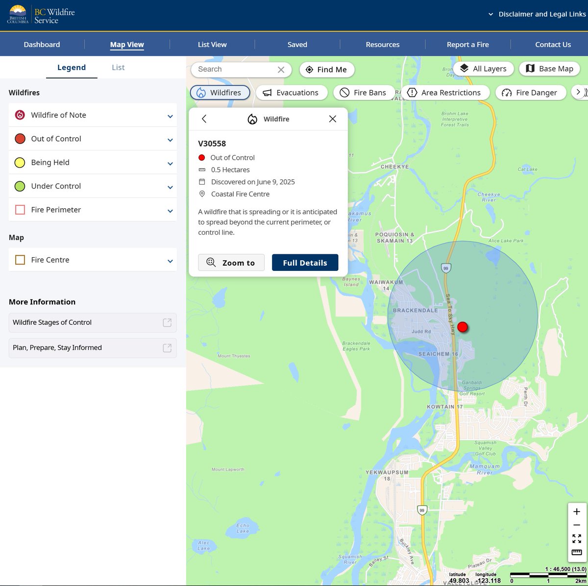 DriveBC's tweet image. ⚠️🦺#BCHwy99 - #BCWildfire reported east of the highway in the #SquamishBC area. 
Source: wildfiresituation.nrs.gov.bc.ca/map