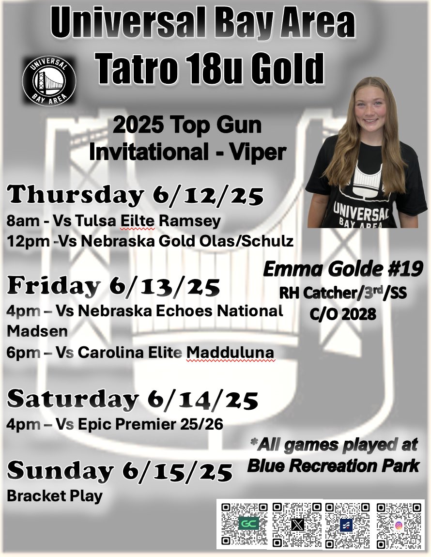 Top Gun Viper Schedule! 💪💪<a href="/UniversalTatro/">Universal Bay Area-Tatro 18U Gold</a> <a href="/Fullerton_SB/">Titans Softball</a> <a href="/Trisha_Ford/">Trisha Ford</a> <a href="/OU_Softball/">Oklahoma Softball</a> <a href="/UACoachMurphy/">Patrick Murphy</a> <a href="/CoachBallMalone/">Cindy Ball-Malone</a> <a href="/CoachDeifel/">Courtney Deifel</a> <a href="/CoastRecruits/">Coast 2 Coast Recruits</a> <a href="/coachcbartlett/">Megan C Bartlett</a>  <a href="/SBRRetweets/">Softball Recruiting Reposts</a> <a href="/DirectRecruits/">Direct Recruits</a> <a href="/ScoutUrecruit/">ScoutU college recruiting</a> <a href="/Coach_Alameda/">Lonni Alameda</a> <a href="/UKCoachLawson/">Rachel Lawson</a> <a href="/TGETalent/">Top Gun Events-Talent</a> <a href="/KarenWeekly/">Karen Weekly</a> <a href="/VTechSBcoach/">Pete</a>