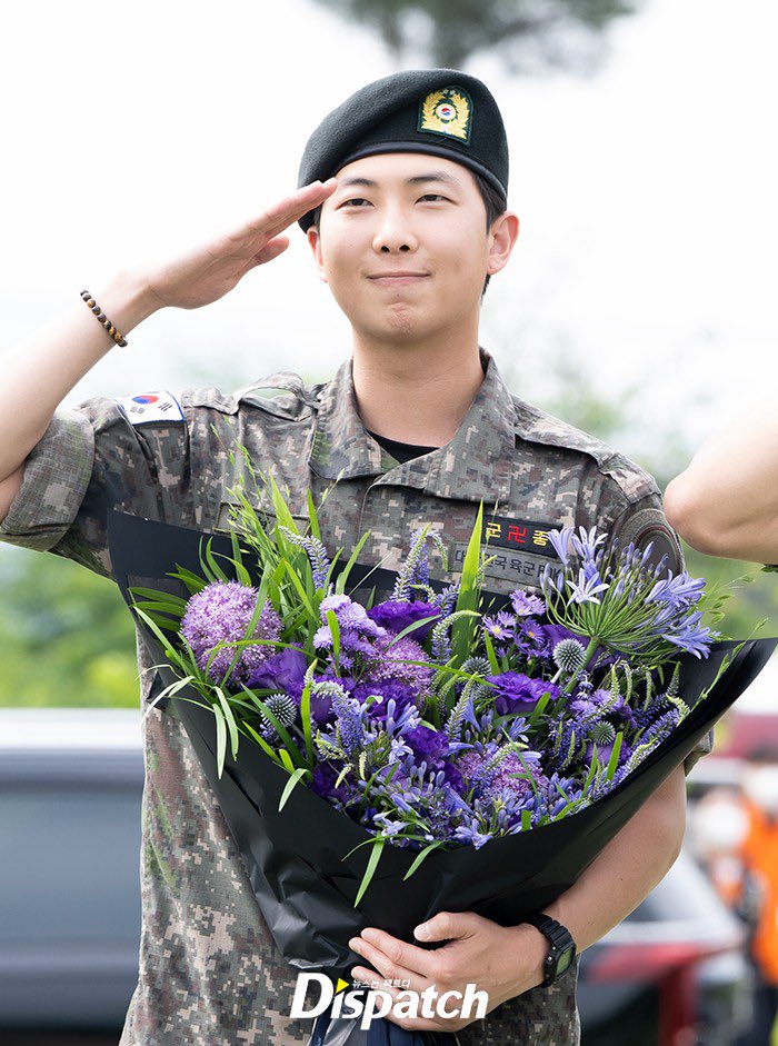 TheePopCore's tweet photo. BTS's RM has officially completed his military service, and he's back shining brighter than ever with his radiant presence! https://t.co/D4aB7ngmaU