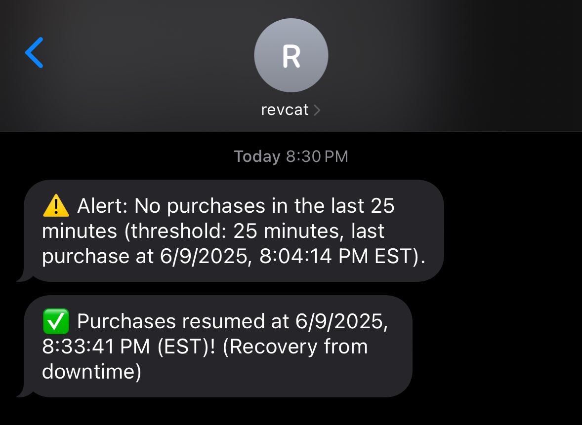 alex (@lxnmnnn) on Twitter photo everyone wants to post MRR charts but how about my <a href="/RevenueCat/">RevenueCat</a> webhook to let me know when my apps down everyone wants to post MRR charts but how about my <a href="/RevenueCat/">RevenueCat</a> webhook to let me know when my apps down