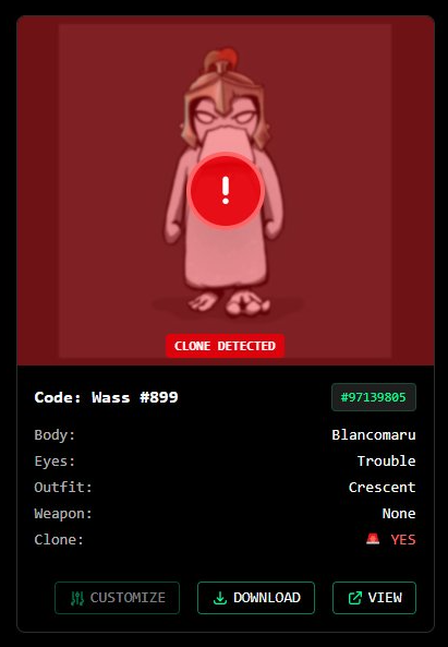 CodeWass's tweet photo. Updates deployed to https://t.co/RW63pBsZwM
"MY WASSIES" section creation including some cool features for our holders:
-Connect wallet to load your wassies
-Automatic Clone Detection
-Download Button
-View Button
Stay Coded! https://t.co/p0TzAOplsE