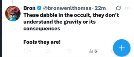 DullesParodies's tweet photo. Your insanity is on full display here Trevorite. Dabble in the occult, witches. Is it not time for a psych hold at this point? https://t.co/m0squDesM3