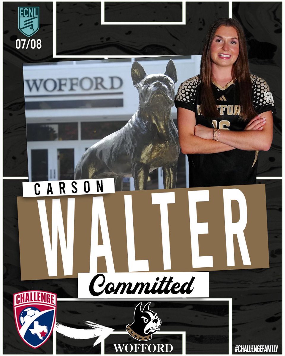Challenge Soccer Club (@challengesoccer) on Twitter photo 🚨Another D1 Announcement⚽️ Huge congrats to <a href="/carsonwalter07/">Carson Walter</a> (<a href="/Challenge08ECNL/">Challenge G07/08 ECNL (U18/19)</a>) on her commitment to <a href="/WoffordWSoc/">Wofford Women’s Soccer</a>! Nobody is more deserving, Carson, and we are so proud of you! #CSCECNL #challengecommits 🚨Another D1 Announcement⚽️ Huge congrats to <a href="/carsonwalter07/">Carson Walter</a> (<a href="/Challenge08ECNL/">Challenge G07/08 ECNL (U18/19)</a>) on her commitment to <a href="/WoffordWSoc/">Wofford Women’s Soccer</a>! Nobody is more deserving, Carson, and we are so proud of you! #CSCECNL #challengecommits