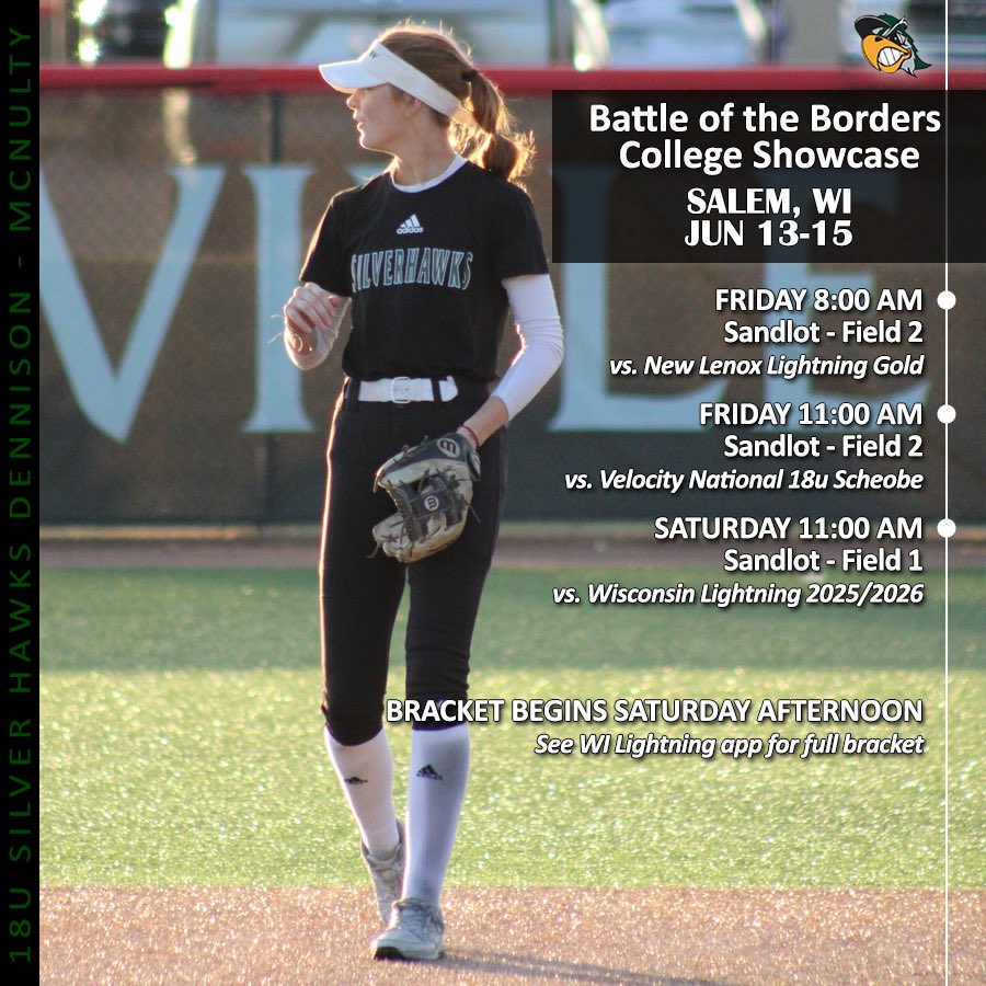 Lauren McNulty (@coach_mcnulty) on Twitter photo Headed to America’s Dairyland on Friday! 🧀 Aka Wisconsin!
18U <a href="/SilverHawkSball/">Silver Hawks</a> ➡️ Battle of the Borders
Schedule ⬇️ Headed to America’s Dairyland on Friday! 🧀 Aka Wisconsin!
18U <a href="/SilverHawkSball/">Silver Hawks</a> ➡️ Battle of the Borders
Schedule ⬇️