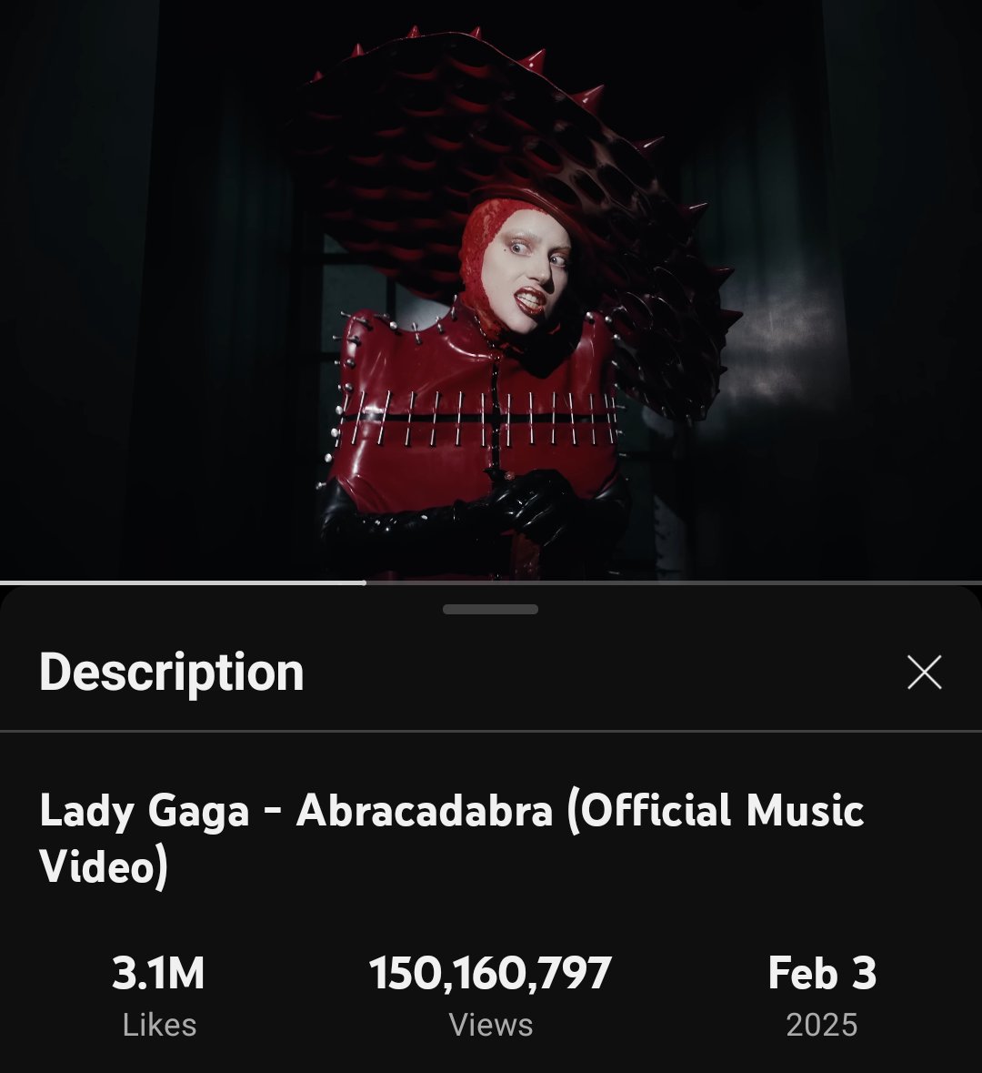 "abracadabra" music video has surpassed 150 million views on youtube.
