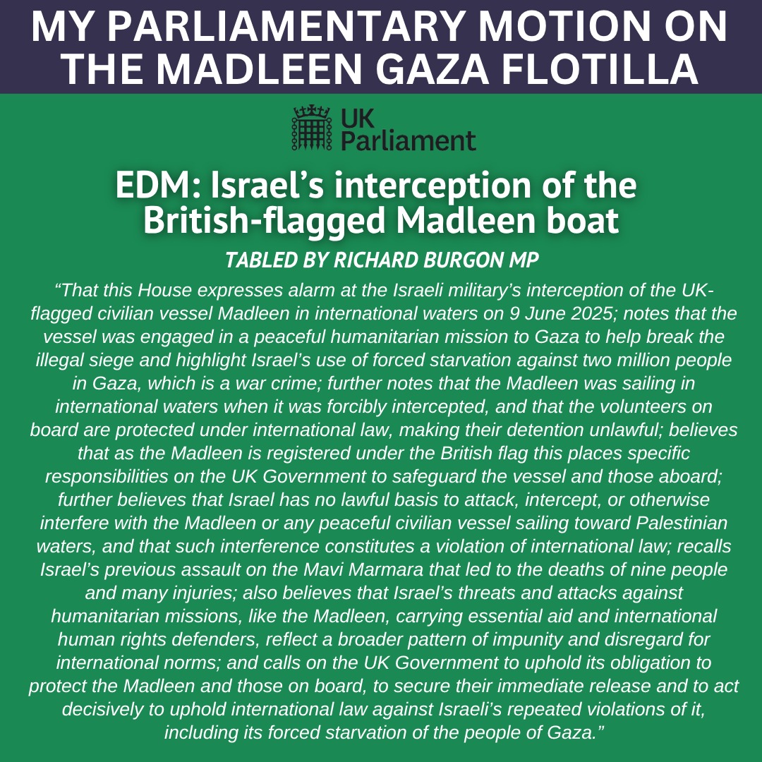 I've tonight tabled a Parliamentary Motion on Israel’s seizure of the Gaza flotilla

The world should not stand by while Israel rips-up international law &amp; denies Palestinians humanitarian aid.

Around 40 MPs have already signed. More will in the coming days. Ask your MP to sign.
