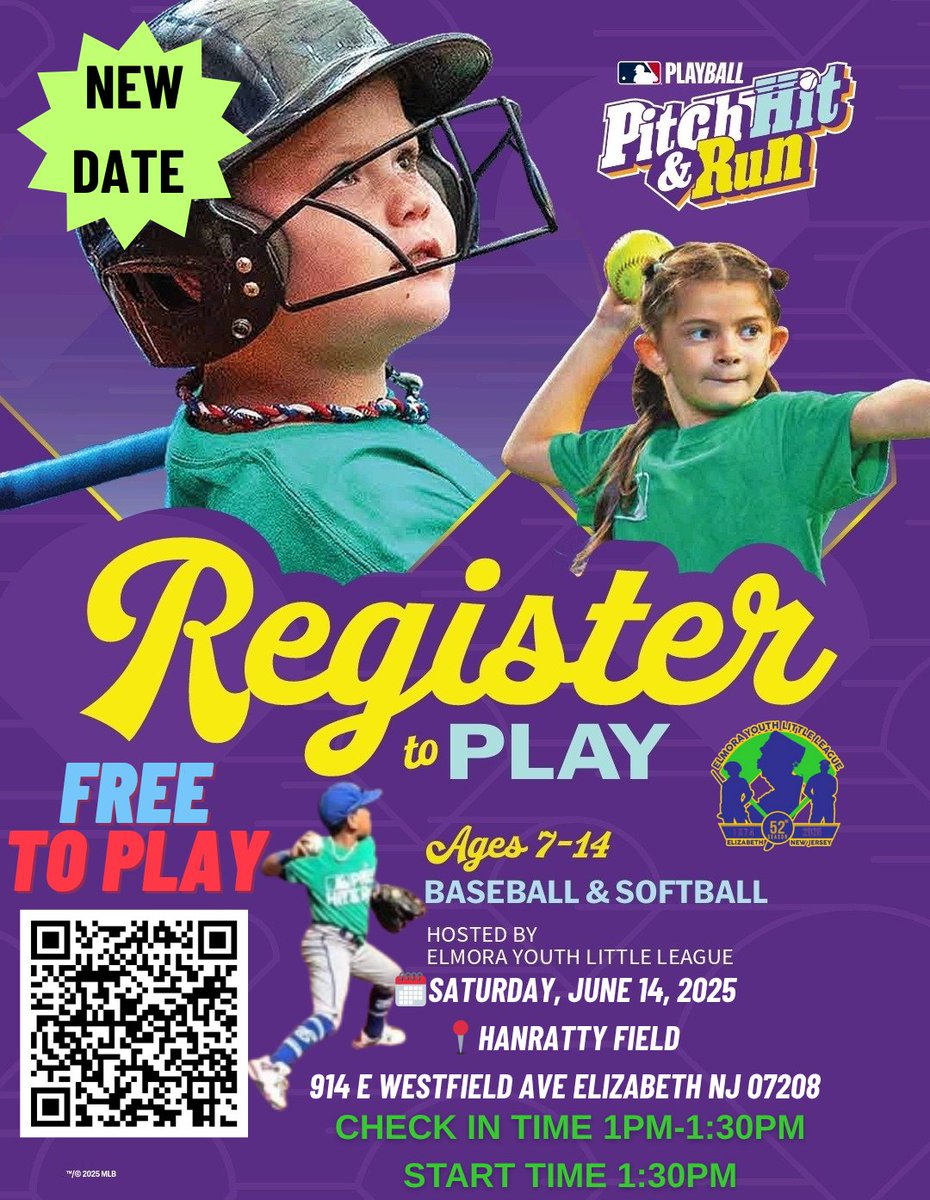 THE WAIT IS OVER 😁
🚨 **NEW DATE ANNOUNCEMENT!** 🚨
We’ve officially rescheduled the **MLB Pitch, Hit &amp; Run** event to **Saturday, June 14, 2025** due to weather and district games. The fun is now set for the **afternoon**!
#elmorayouthleague #Elizabethnj
