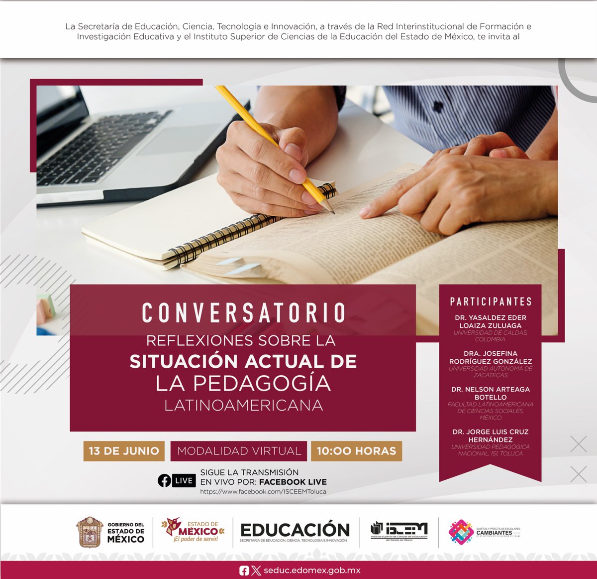 isceem_oficial's tweet image. 🎓 ¡Atención comunidad ISCEEM!
Te esperamos en el conversatorio:
"Reflexiones sobre la situación actual de la pedagogía latinoamericana"
🗓 13 de junio | 🕙 10:00 h
📍 Transmisión #EnVivo por Facebook Live 👉 facebook.com/ISCEEMToluca
#PedagogíaLatinoamericana #ISCEEM