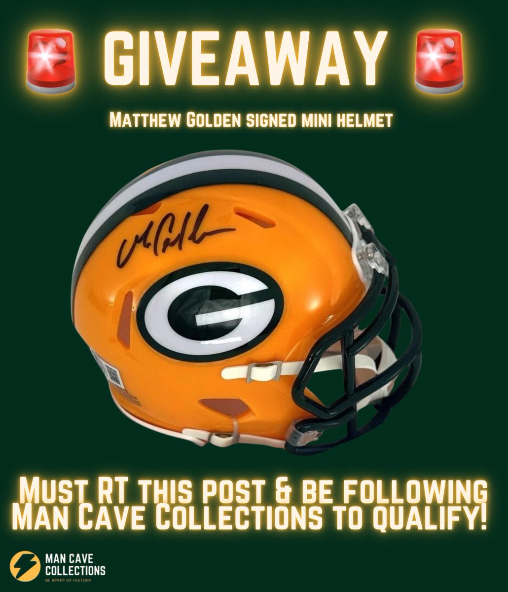 🧀 GIVEAWAY 🧀

We are giving away this Matthew Golden signed mini helmet to 1 lucky Packers fan who: 

• RT’s this tweet 
• Follows <a href="/MC__Collections/">Man Cave Collections</a> 

#GoPackGo