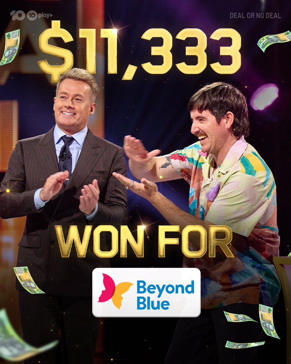Channel10AU's tweet image. An impressive amount won for such an important cause @beyondblue 🦋
Congratulations Dom 🎉
#DealOrNoDealAU | Stream Now on 10 Play