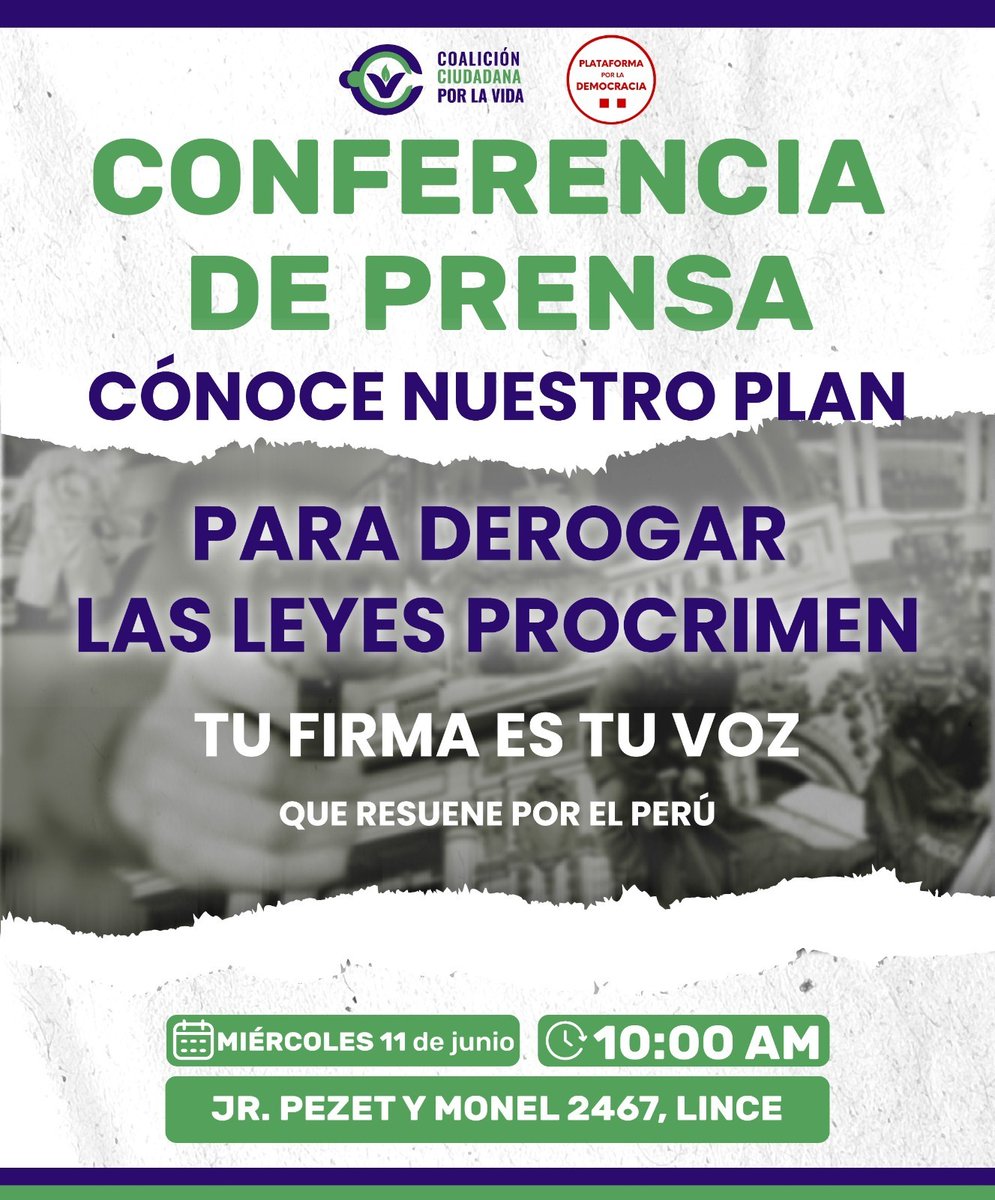 Súmate a la iniciativa ciudadana para recolectar 81,000 firmas y derogar las Leyes Procrimen como la 32138 dificultan la persecución del delito y la 32181 protegen a policías investigados por vínculos con la delincuencia.
#SeguridadParaTodos #NoALasLeyesProcrimen