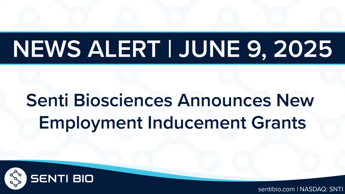 Senti Biosciences (@sentibio) on Twitter photo Senti Biosciences Announces New Employment Inducement Grants
bit.ly/3FS8183 
$SNTI Senti Biosciences Announces New Employment Inducement Grants
bit.ly/3FS8183 
$SNTI