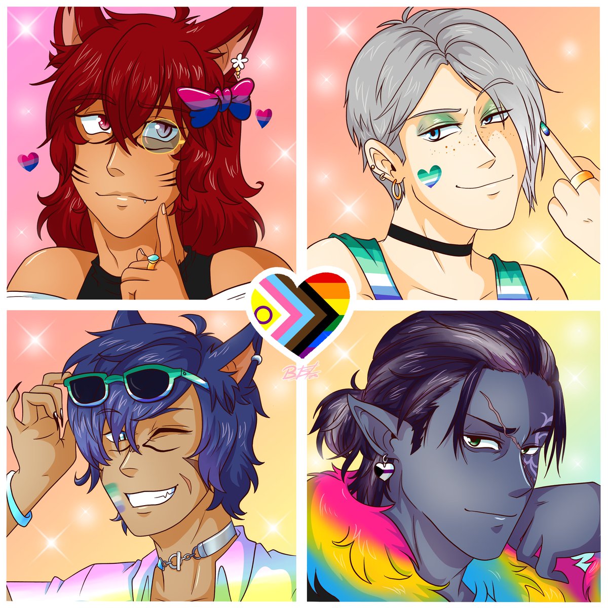 AwkwardBex's tweet photo. ❤️💛🧡💚💙💜 ~Happy Pride!~ 💜💙💚🧡💛❤️

Celebratory piece of a handful of my oc's and their respective flags :3

Love &amp; Pride is for everybody! Be your authentic self, and here's to being visible, vocal, and proud!

#HappyPrideMonth https://t.co/FHoMiAMUWe