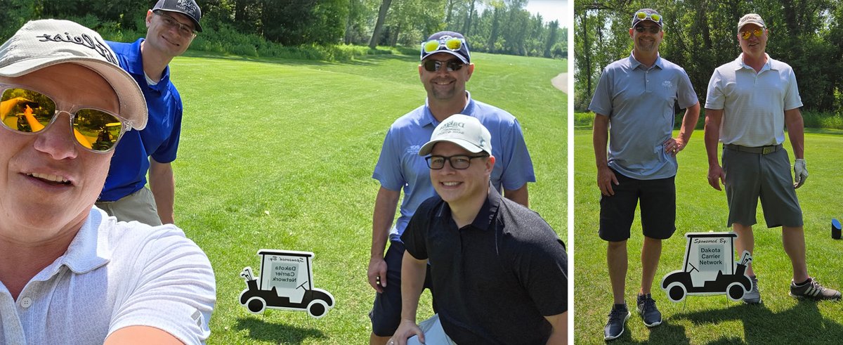 DCN_ND's tweet image. β³It turned into a beautiful day to golf at the annual @bismancedc golf scramble! Craig and Todd got to connect with lots of people, including their new friends Joe and Cole from Dakota Community Bank and Trust.