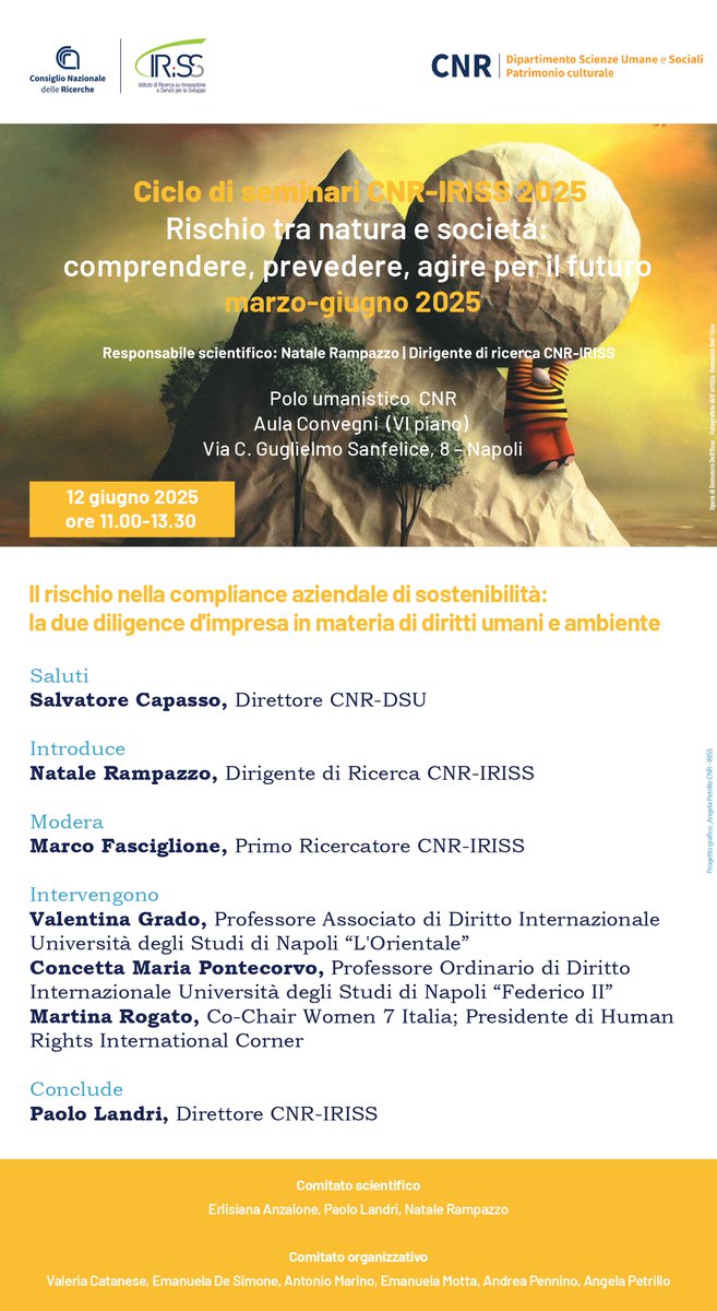 Come possono le imprese contribuire a un futuro sostenibile?Quali strumenti possono prevenire gli impatti negativi su diritti umani e ambiente?
Ne parliamo il 12 giugno (11:00-13:30) nel seminario “Il rischio nella compliance aziendale di sostenibilità”
ℹ️cnr.it/it/evento/19933