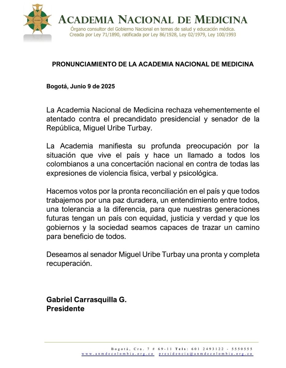 Pronunciamiento de la Academia Nacional de Medicina