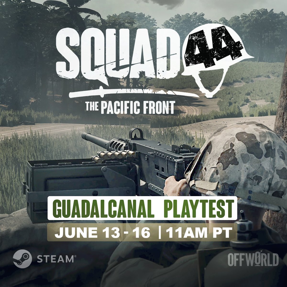 🚨 Guadalcanal Playtest #2 is happening!

We appreciated all the feedback from the first and hope to see you in the fight again!

🗓️ June 13–16 @ 11am PT
📍  WIP map, expect bugs &amp; incomplete factions
🎮 Download the Squad 44 Public Testing App

 #Squad44 #playtest