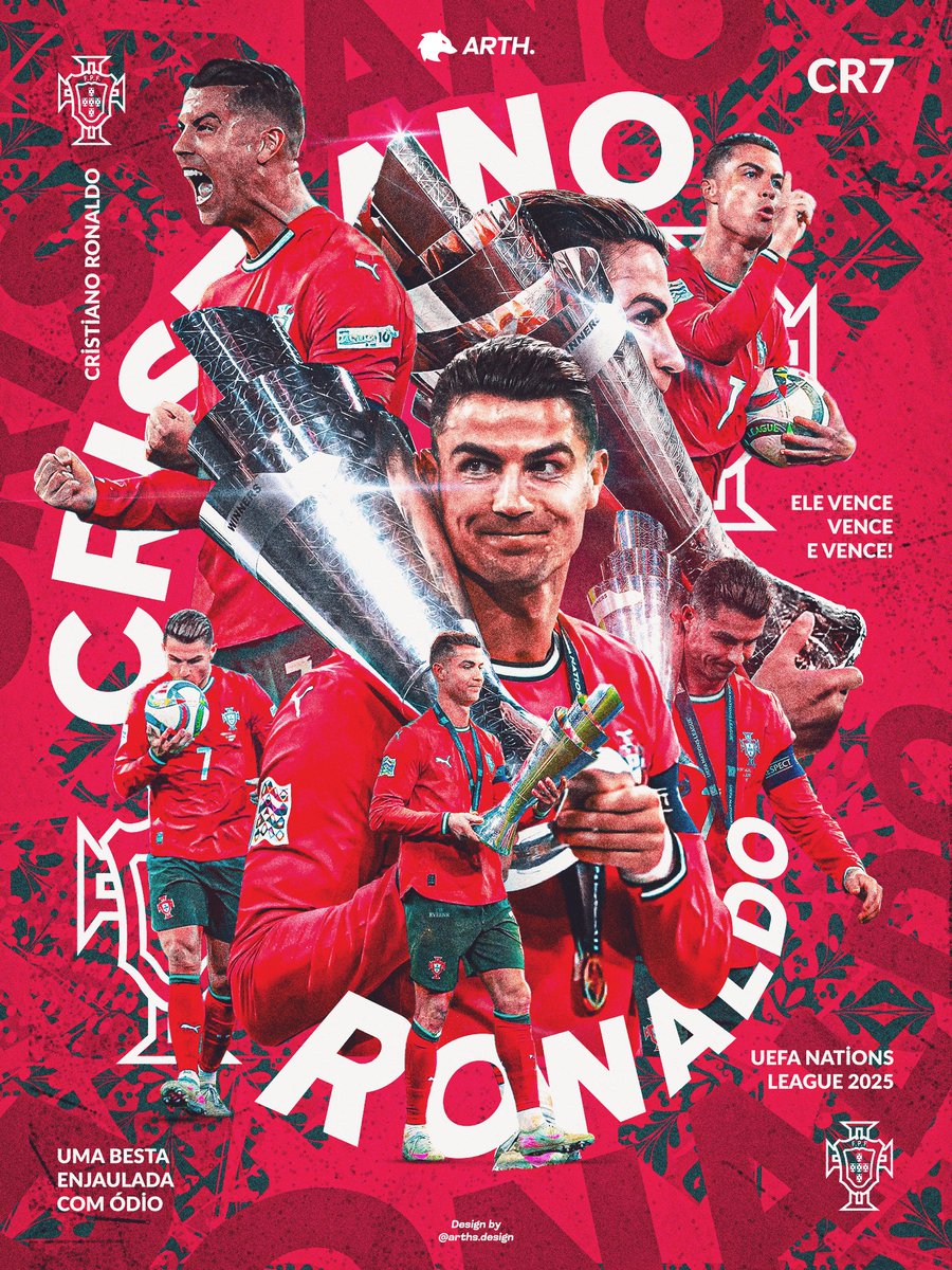 Sabino__A's tweet photo. Ele vence, vence e vence!!

Aos 40 anos de idade, ele segue fazendo história!!

CRISTIANO RONALDO! Campeão da Nations League não poderia receber uma arte melhor!

Uma honra fazer essa arte! Ele decide quando acaba! 🔥

#CristianoRonaldo https://t.co/LS7tSaytpM