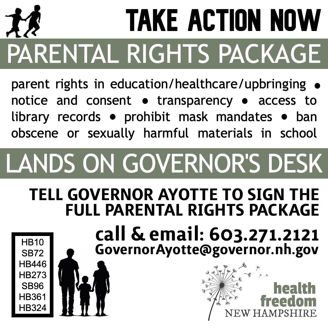trexlah's tweet photo. Liberty coalition urges Governor Ayotte to sign the Parental Rights Package!

@RebuildNH, @CANewHampshire @nhliberty, @YALiberty, #healthfreedomNH

details at: https://t.co/CePqMGZ6eZ https://t.co/BbmzwpVqF3