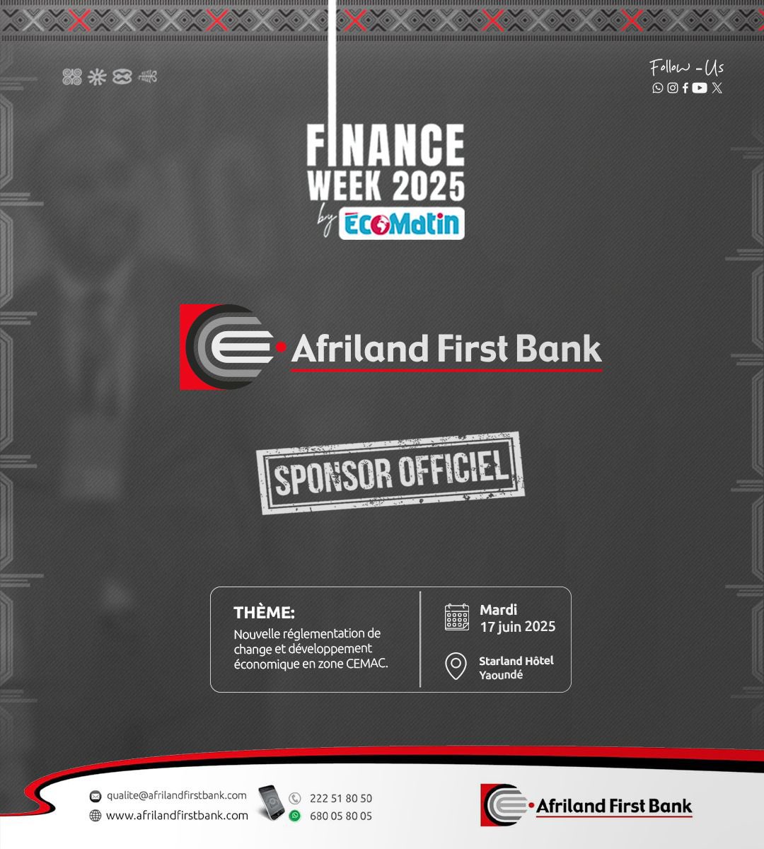 Afriland_CMR's tweet photo. Afriland First Bank est fière de soutenir la Finance Week 2025 by EcoMatin en tant que sponsor officiel. 

Rendez-vous le mardi 17 juin 2025 au Starland Hôtel de Yaoundé pour échanger autour de la nouvelle réglementation des changes en zone CEMAC : bilan, défis et perspectives pour une application efficace.