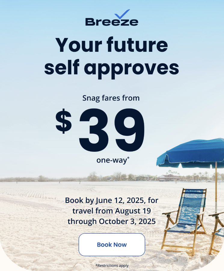 Capital Region International Airport (@flylansing) on Twitter photo LANd a Seriously Nice™ deal with <a href="/BreezeAirways/">Breeze Airways</a>! ✈️
For a limited time, you can score discounted one-way fares to and from Orlando (MCO) for travel from Aug. 19 through Oct. 3, 2025.*
*Deal expires June 12 at 11:59 p.m. PT, and restrictions apply: bit.ly/3B4VFav LANd a Seriously Nice™ deal with <a href="/BreezeAirways/">Breeze Airways</a>! ✈️
For a limited time, you can score discounted one-way fares to and from Orlando (MCO) for travel from Aug. 19 through Oct. 3, 2025.*
*Deal expires June 12 at 11:59 p.m. PT, and restrictions apply: bit.ly/3B4VFav