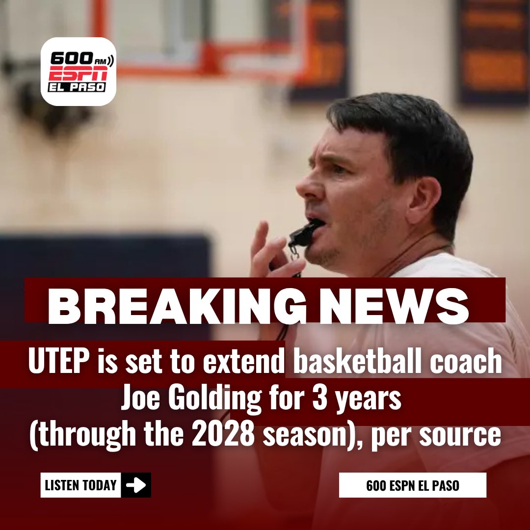 Breaking: Reporting with <a href="/stevekaplowitz/">Steve Kaplowitz</a>, UTEP is finalizing a 3-year contract extension for men’s basketball coach Joe Golding, pending approval from the UT Board of Regents, per source.

Golding will be locked in with the Miners through the 2028 season and join their transition