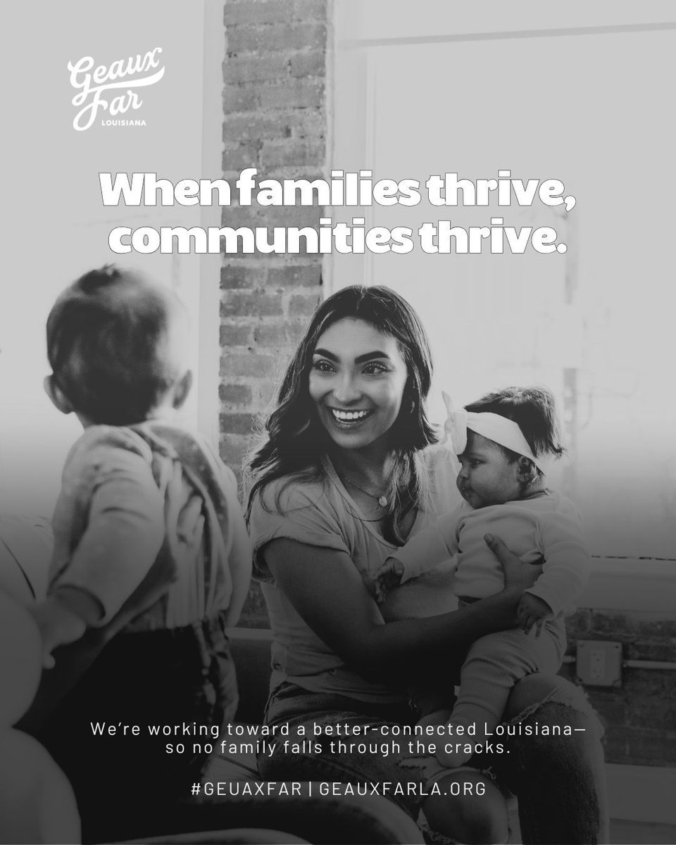 GeauxFarLA's tweet photo. When families thrive, communities thrive. 💪🏽

That’s why Geaux Far Louisiana is working toward a better-connected, more equitable system—one where no family falls through the cracks. 

Become a friend of Geaux Far Louisiana at https://t.co/bNHyQqP8ub. https://t.co/oTESRWqdUM
