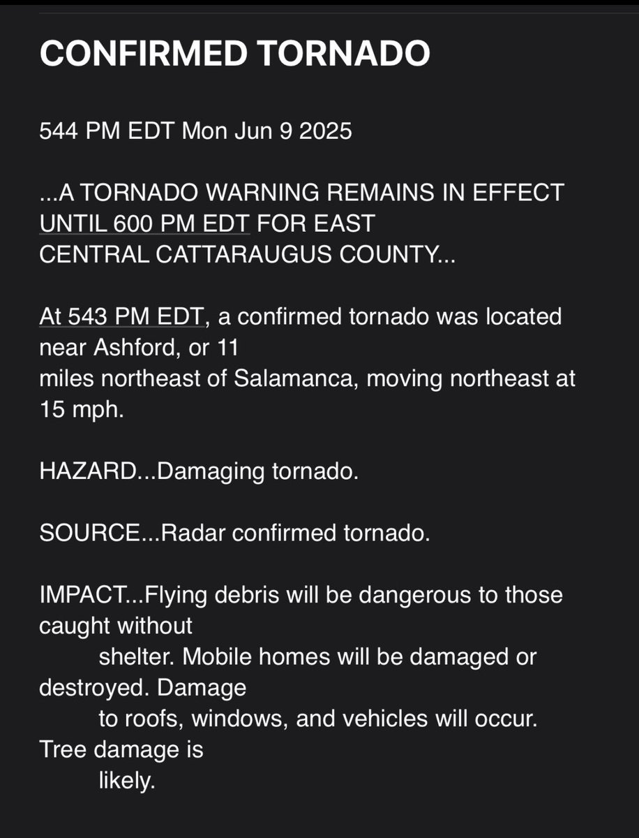 Confirmed tornado near  Ashford Hollow. <a href="/WGRZ/">WGRZ</a>