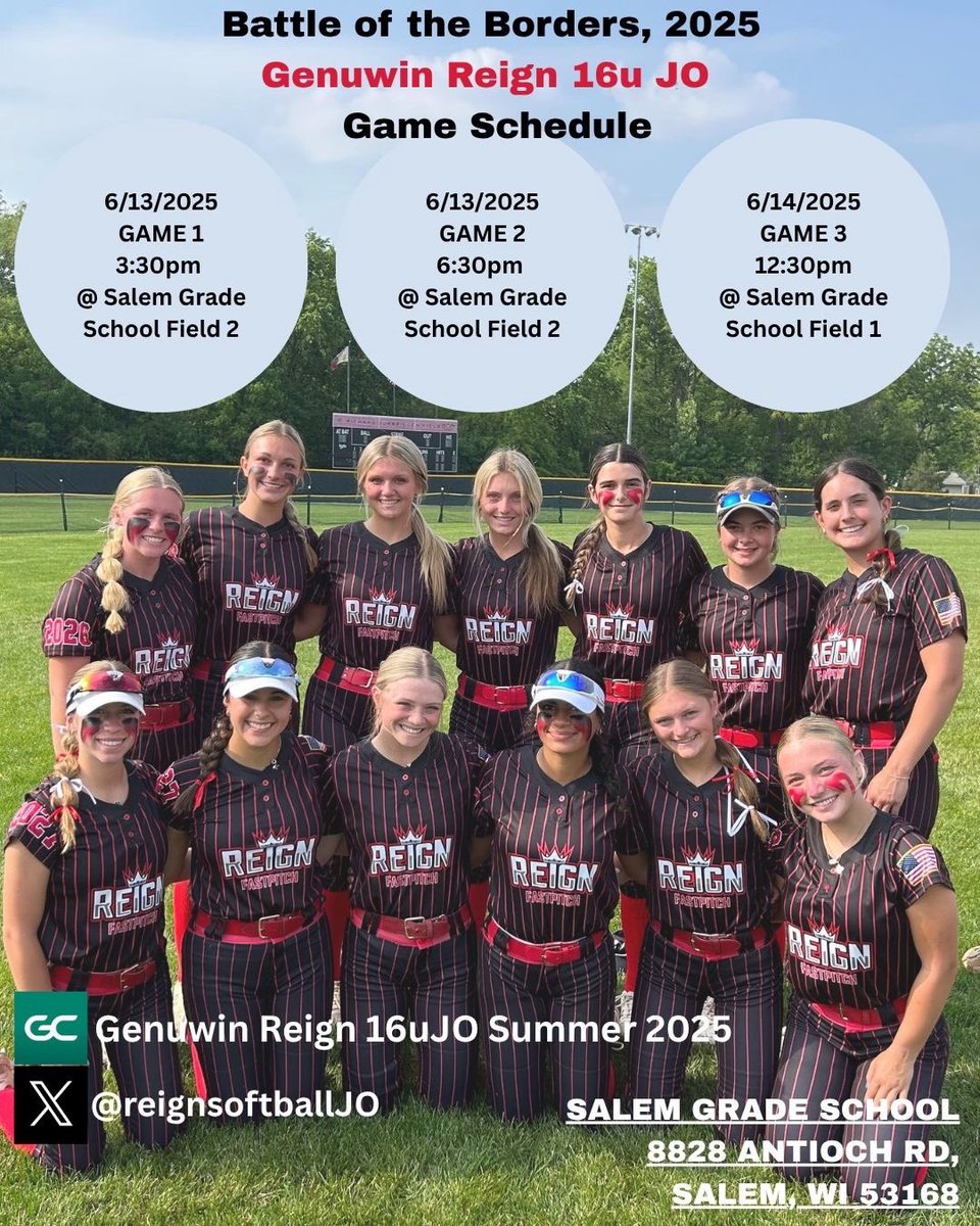 Mia Degliomini (@miadegs) on Twitter photo Come check us out this weekend at the Battle of the Borders tournament!! <a href="/GenuWinReign/">GenuWin Reign</a> <a href="/reignsoftballJO/">GenuWinReign16uJO</a> Come check us out this weekend at the Battle of the Borders tournament!! <a href="/GenuWinReign/">GenuWin Reign</a> <a href="/reignsoftballJO/">GenuWinReign16uJO</a>