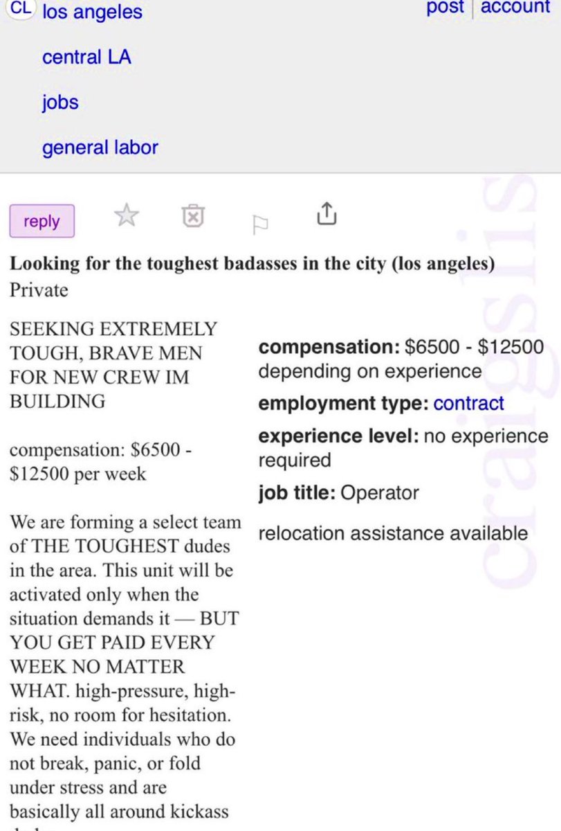 A screen shot of a Craigslist ad, look at the pay offered to protest …